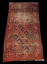 Load image into Gallery viewer, Antique Handmade Wool Rug Red Afghan Baluch Pattern 4&#39;2 x 7&#39;3 Worn to Perfection
