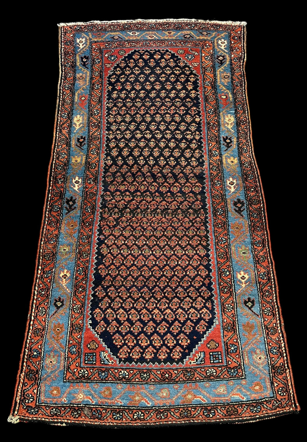 Handmade Vintage Wool Rug Unique Persian Bidjar Design in Bold Colors 3'5 x 6'8