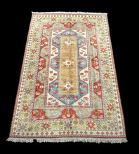 Load image into Gallery viewer, Unique Vintage Handmade Wool Rug Turkish Oriental Design Light Colors 6&#39;7 x 9&#39;7
