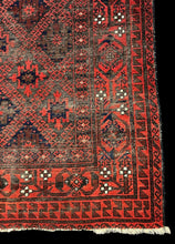 Load image into Gallery viewer, Antique Handmade Wool Rug Red Afghan Baluch Pattern 4&#39;2 x 7&#39;3 Worn to Perfection
