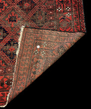 Load image into Gallery viewer, Antique Handmade Wool Rug Red Afghan Baluch Pattern 4&#39;2 x 7&#39;3 Worn to Perfection
