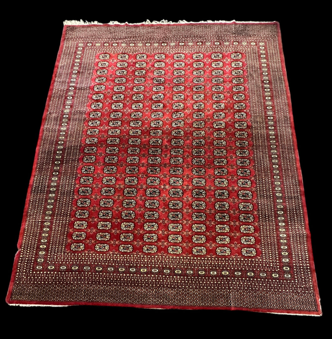 Vintage Handmade Wool Rug Red Pakistani Bokhara * Torn * 8'3 x 10'