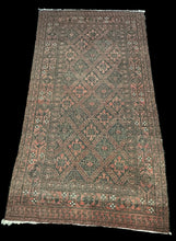 Load image into Gallery viewer, Antique Handmade Wool Rug Red Afghan Baluch Pattern 4&#39;2 x 7&#39;3 Worn to Perfection
