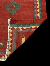 Load image into Gallery viewer, Handmade Vintage Wool Rug Red Turkish Kilim Gabbeh Design 3&#39; x 4&#39;8
