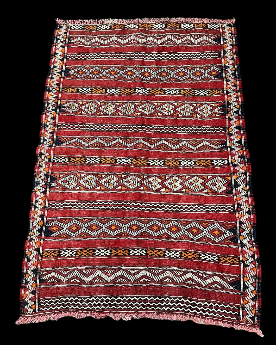 Handmade Vintage Wool Rug Red Moroccan Berber Tribal Pattern 2'11 x 4'5