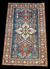 Load image into Gallery viewer, Handmade Vintage Wool Rug Colorful Caucasian Kazak Design 3&#39;4 x 5&#39;6
