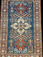 Load image into Gallery viewer, Handmade Vintage Wool Rug Colorful Caucasian Kazak Design 3&#39;4 x 5&#39;6
