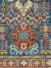 Load image into Gallery viewer, Handmade Vintage Wool Rug Colorful Caucasian Kazak Design 3&#39;4 x 5&#39;6
