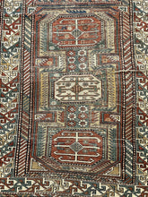 Load image into Gallery viewer, Antique Handmade Wool Rug Persian Oriental Design in Bold Colors 3&#39;9 x 4&#39;9
