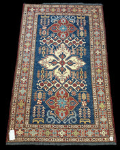 Load image into Gallery viewer, Handmade Vintage Wool Rug Colorful Caucasian Kazak Design 3&#39;4 x 5&#39;6
