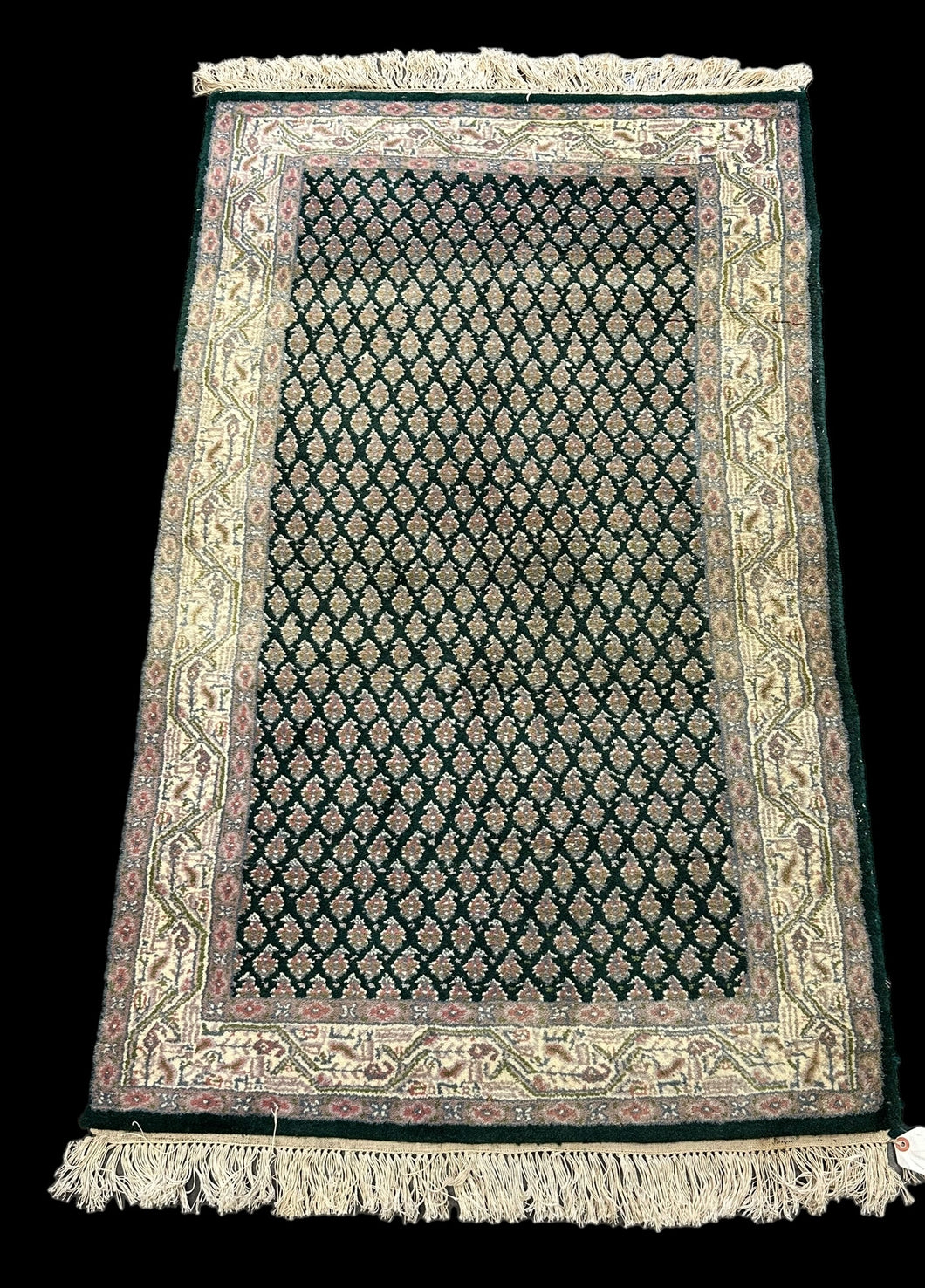 Beautiful Handmade Vintage Wool Rug Green Persian Oriental Design 2'11 x 4'10