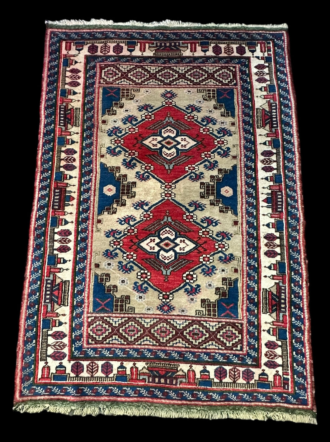 Handmade Vintage Wool Rug Colorful Turkish Prayer Design 3'11 x 5'10