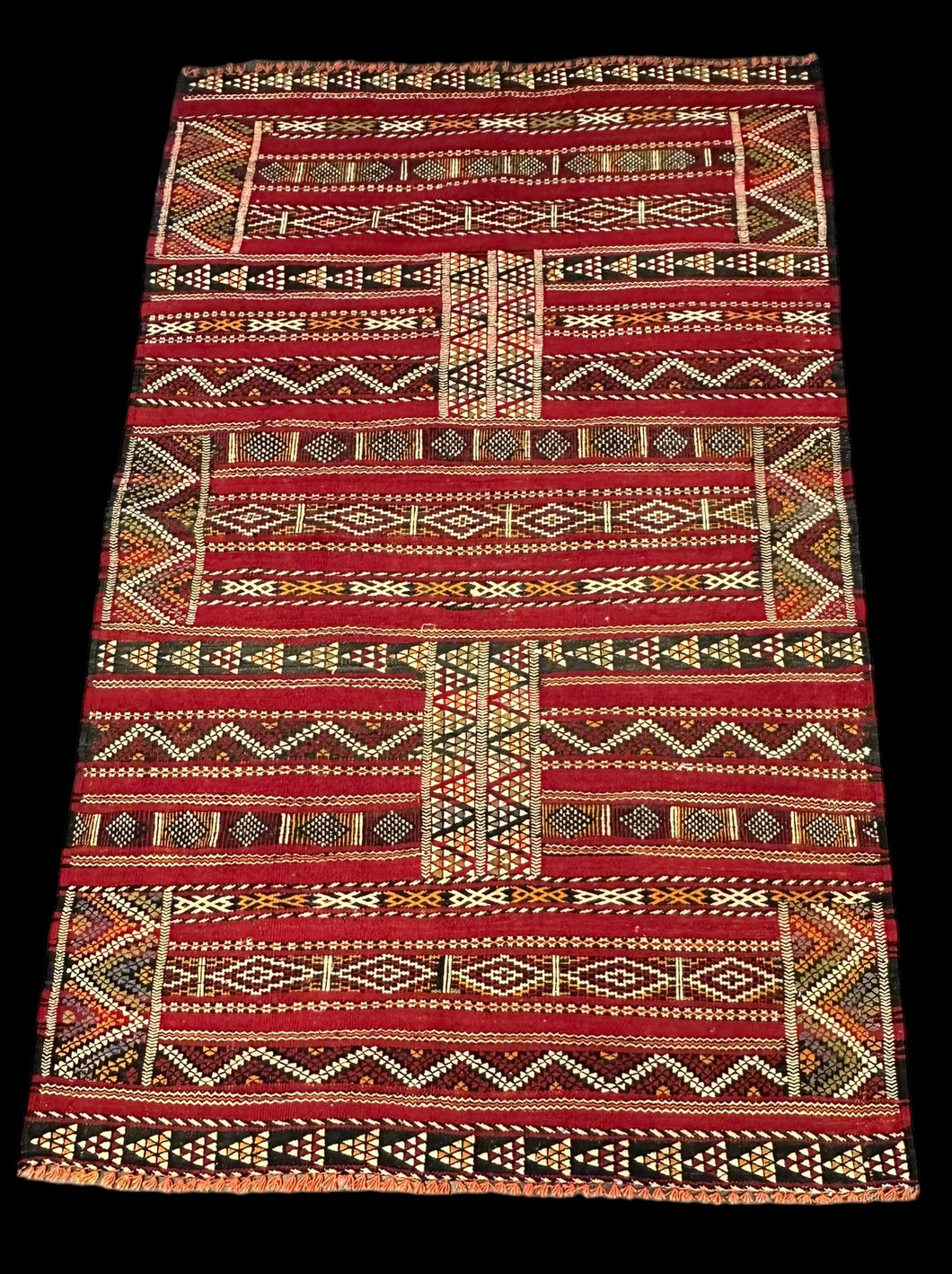 Beautiful Handmade Vintage Wool Rug Moroccan Berber Red Tribal Design  3'2 x 5'1