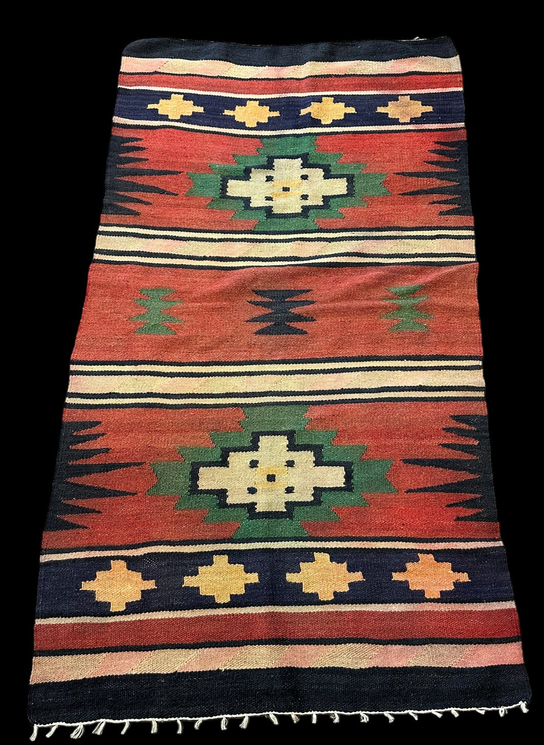 Handmade Vintage Wool Rug Multicolor Turkish Kilim Geometric Design 3' x 5'7