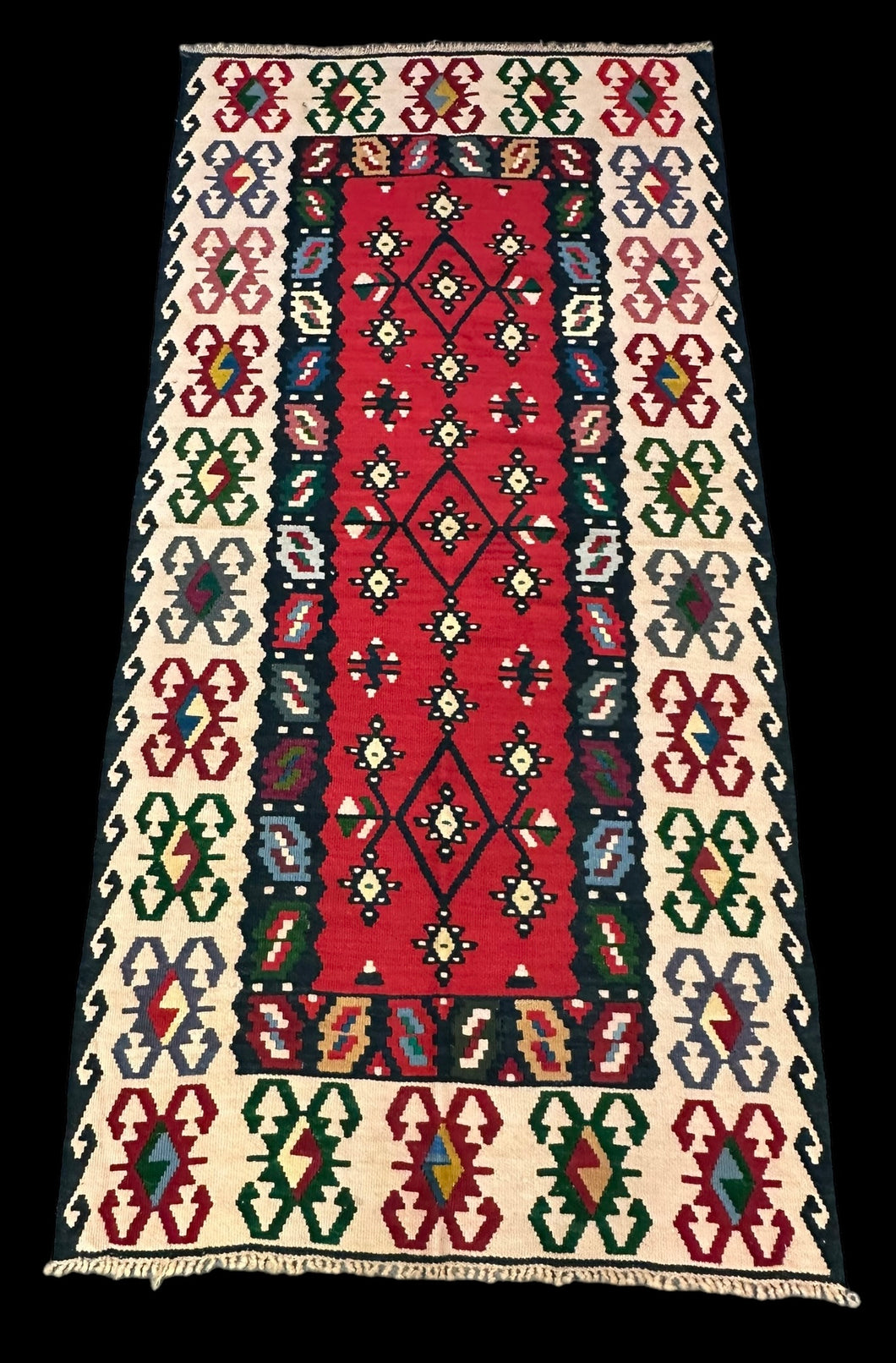 Handmade Vintage Wool Rug Multicolor Turkish Kilim Geometric Design 3'1 x 6'5