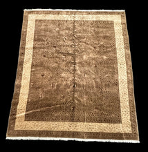 Load image into Gallery viewer, Handmade Vintage Wool Rug Brown/ Beige Indian Floral Design 8&#39; x 10&#39;
