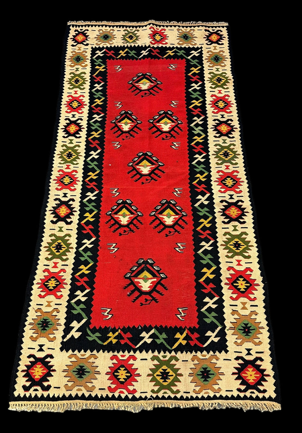 Handmade Vintage Wool Rug Multicolor Turkish Kilim Geometric Design 3' x 6'