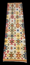 Load image into Gallery viewer, Handmade Vintage Wool Rug Multicolor Turkish Kilim Geometric Design 2&#39;1 x 7&#39;3
