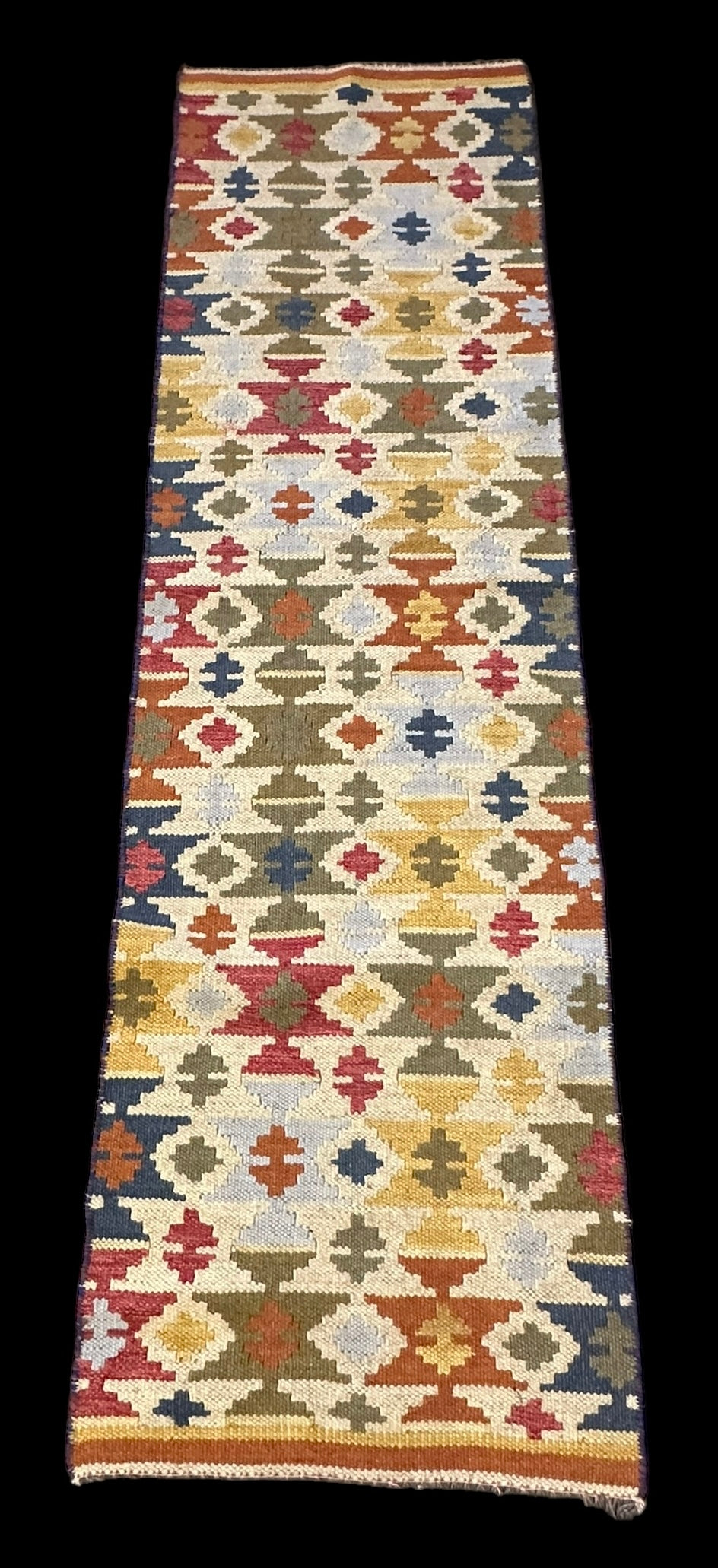 Handmade Vintage Wool Rug Multicolor Turkish Kilim Geometric Design 2'1 x 7'3