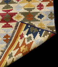 Load image into Gallery viewer, Handmade Vintage Wool Rug Multicolor Turkish Kilim Geometric Design 2&#39;1 x 7&#39;3
