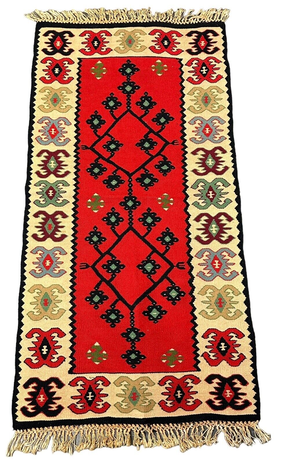 Hand-Knotted Vintage Turkish Rug Geometric Design 2' x 3'11