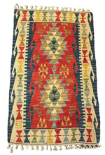 Load image into Gallery viewer, Hand-Woven Vintage Turkish Kilim Wool Rug Multicolor Diamond Design 2&#39;8 x 4&#39;6
