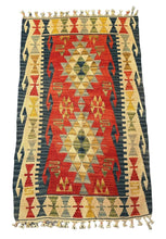 Load image into Gallery viewer, Hand-Woven Vintage Turkish Kilim Wool Rug Multicolor Diamond Design 2&#39;8 x 4&#39;6
